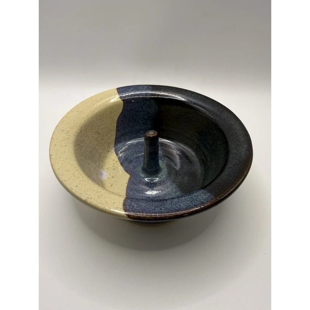 Stegall Studio Pottery Stoneware Apple Baker Bowl Coastal Nautical Blue
